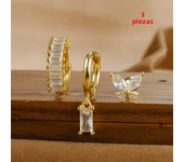 3PCS Square Hoop Earrings Set for Women Stainless Steel Cubic Zirconia Geometric Round Huggie Butterfly Earring Piercing Jewelry