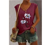 Summer Women 5 Color Ladies Fashion Floral Print Casual Tank Top Loose Sleeveless Tank Top V Neck Female T Shirt