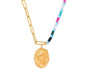 Fashionable gold-plated 18 carat natural maple gemstone necklace, stainless steel embossed jewelry necklace