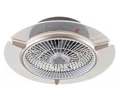 NARVI Ventilador de techo plafón plateado,con aro transparente. Luz LED. 7 aspas. Mando a distancia. Ref. 6004 CH Moscú