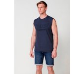Koroshi Camiseta sin mangas azul para hombre con estampado delantero