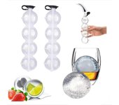 Molde para hacer bolas de hielo de 4 agujeros, con clip, fácil de llenar y liberar, perfecto para cócteles de whisky, bourbon y margaritas, redondo de 2.4 pulgadas (4 unidades)