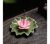 Ceramic handmade imitation floral thread incense tray - Home tea room aroma diffuser lotus leaf base Buddha hall incense burner