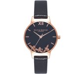 Olivia Burton Reloj Analógico de Cuarzo para mujer con Correa en piel Negro - OB16CH06