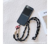 Leather Print Lanyard Package is Available For Samsung Galaxy Z Flip6 Z Flip5 Z Flip4 Z Flip3 S22 S23 S24 Plus Ultra Phone Case