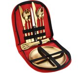 Juego de cubiertos para acampar. Tenedores, cuchillos y cucharas de acero inoxidable. Incluye bolsa para cubiertos portátil - vajilla portátil para uso en exteriores