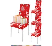 Fundas Sillas de Comedor Navideñas Pack 4 Fundas para Sillas Ajustables Licra Cubiertas para Sillas Extraíbles Funda Decorativa Navideña para Sillas(Snow,4pcs)