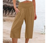 Women's Casual Pants Wide Leg Cropped Pants Cotton and Linen Waist Cover Comfortable Casual Thin Wide Leg Cropped Pants
