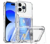 Transparent Card Holder Case for iPhone 15 13 12 11 14 Pro Max 15 Pro 15 Pro Max Shockproof Clear PC Case Cover with Phone Stand