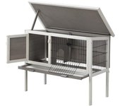 Vente-unique - Conejera con patas para conejos y roedores - Ancho 91 x Prof. 45 x Alt.. 70 cm - Blanco y gris - LAPIUS