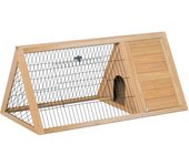 PawHut Conejera de Madera 116x62,2x52,5 cm Jaula para Conejos en Forma de Triangular con Puertas y Rejilla Metálica Madera Natural