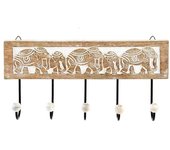 DAMDAM GO Perchero Pared 5 Colgador Madera Tallada Elefante, Para Recibidores, Entradas, Dormitorios, Habitaciones Infantiles y Baños 38x18 cm