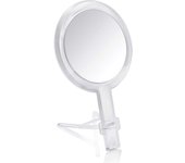 Espejo de maquillaje de mano de doble cara con aumento de 3X y 5X y soporte, espejo de tocador de mano, transparente