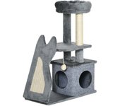 PawHut Rascador para gatos de 83 cm con rascador y cueva para gatos, árbol trepador con rascador de sisal, pelota de juego y rampa, felpa gris + blanco crema