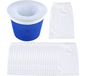 Calcetines para piscina, calcetines para piscina, calcetines con filtro para piscina, prefiltro reutilizable y súper elástico para atrapar polen, hojas, cabello, aceite, insectos (20 unidades)
