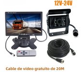 7" LCD Monitor Car Rear View Kit + 4Pin 18 LED CCD Parking Reversing Backup Camera 20m Cable for Bus Truck Motorhome 12V-24V