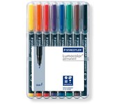 Pack rotuladores permanentes  Staedtler - Rotuladores Lumocolor, 8 colores diferentes, punta fina de 0.6 mm / Ref: 318WP8