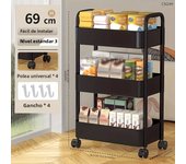 1 PC 3-Layer Rolling Plastic Storage Cart with Armrests - Space-Efficient Multi-Room Organizer, Matte Finish