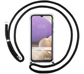 Tumundosmartphone Funda Colgante Transparente para Samsung Galaxy A32 4G con Cordon Negro
