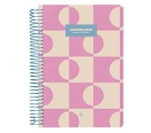 Agenda 2025 Classic A5 color rosa  LIDERPAPEL - Agenda día página del año 2025, encuadernación en espiral metálica celeste, cubiertas de polipropileno, papel 70 gramos // Ref: 170385