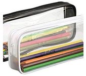 Estuche transparente para lápices de 2 piezas, estuche transparente de gran capacidad para lápices de examen, estuche grande de PVC con cremallera y color negro para lápices para adolescentes, niños y niñas