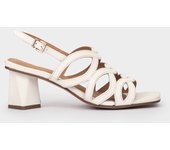 Pedro Miralles Sandalias de tacón de piel en color blanco roto modelo TRENTO en tonos Blancos. Hecho a mano en España.
