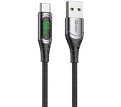 Qcharx Menorca Cable USB a Tipo C 3A 66W (1 m) Cable de Pantalla Digital Suave de aleación de Aluminio Negro