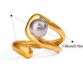 Anillo de acero inoxidable, anillo de dedo de perla de cobre para mujeres y niñas, accesorios de regalo de joyería de moda Simple , anillo de perlas de flores irregulares opuestas, anillo apilable