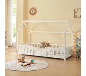 Cama para niños Sisimiut forma de casa pino 90x200 cm blanco [en.casa]