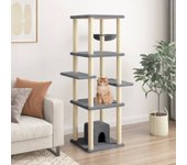 vidaXL Rascador para Gatos con Postes Árbol Torre Escalador Sisal Color Crema,  Gris claro,  Gris oscuro y mas