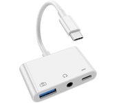 Byscoon 3 IN 1 Type C to USB 3.0 PD fast Charge Data Transmission 3.5mm OTG Adapter Converter for iPhone 15 headset Samsung
