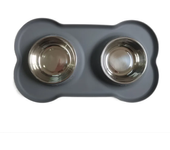 Silicone Bone Shape Pet dog Mat Double Bowl Durable Bite-Resistant Non-Deformable Food Water Feeder Stainless Steel Feeding Bowl