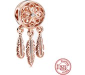 Hot Sale Rose Gold Series Pink Zircon Leaves Heart Pendant Sparkling Clip Bead Fit Pandora Charm Bracelet DIY 925 Silver Jewelry