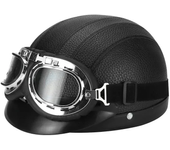 Motorcycle Helmet Men And Women Classic Leather Vintage Open Face Half Helmet Motor Scooter Electric Scooter Helmet Goggles New