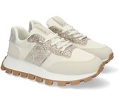 Davinia Shoes Zapatillas Deportivas Casual para Mujer, Planas, Comodas con Adornos Brillantes, Suela Dentada y Cierre de Cordones. Shoes&Blues.es LHD-107-Beige