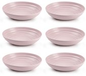 Tradineur - Pack de 6 platos hondos de plástico, reutilizables y reciclables, aptos para uso alimentario, microondas y congelador, fabricados en España (Rosa pastel - 19 x 4,5 cm - 750 ml)