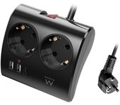 Regleta ewent 2 tomas shucko 2 puertos usb tipo a 1 puerto usb tipo c interruptor negro