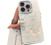 Funda para iPhone 16 Pro Max con diseño de mariposa en plata brillante, suave, ultrafina, a prueba de golpes, protectora para mujeres y niñas