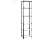 SONGMICS Estantería Metálica de 6 Niveles, Estanteía de Malla con Estantes Ajustables, Paneles de PP, 8 Ganchos, Carga Máxima de 120 kg, para Salón, Garaje, Plata/Negro