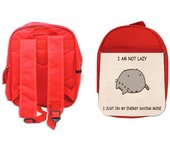MERCHANDMANIA PACK MOCHILA ROJA Y ESTUCHE not lazy dormilon perezoso modo ahorro school material energia chiste gracioso