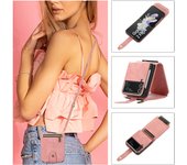 Hanging Rope Zipper Flip Leather Wallet Stand Card Holder Phone Bags Case for Samsung Galaxy Z FLIP 3 4 5 6