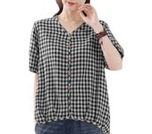 ZANZEA Women Summer Checked Blouse Elegant V Neck Short Sleeve Shirt Plaid Blusas Fashion OL Work Tops Casual Loose Chemise 2024