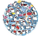 50PCS Cute Shark Stickers for Water Bottle Phone Case Scrapbook Poster Vinyl Stickers Décor