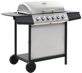 vidaXL Barbacoa portátil de gas con 6 zonas plateada acero inoxidable