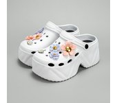 New Fashionable Pink and Purple Flower High Heeled Imitation Leather Pattern Clogs X8809