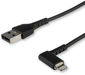 StarTech.com - Cable Resistente USB-A a Lightning de 1 m - Negro -Acodado en un Ángulo de 90° a la Derecha - Cable de Carga y Si RUSBLTMM1MBR