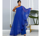 Elegant Chiffon One Shoulder Wide Leg Jumpsuit Women Club Party Birthday Outfits One Pieces Rompers Overalls Combinaison Femme