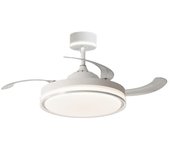 NARVI Ventilador de techo blanco con un precioso cabezal iluminado, con 3 aspas retráctiles transparentes, Motor DC 30W,  Luz LED Regulable en intensidad y color .  Con Memoria y Mando a distancia. REF. LOVANIA 1576 WH CABEZAL