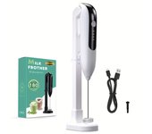 Batidora de Leche Eléctrica Portátil - Batidora de Mano Recargable por USB para Café, Lattes y Matcha - Incluye Accesorio de Batidor y Soporte