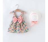 Conjunto De 2 Vestidos Para Bebe Niña Flores Verano Fashion Ropa De Niños Para Playa Traje Completo Con Vestido Y Sombrero Talla 0-3 Años